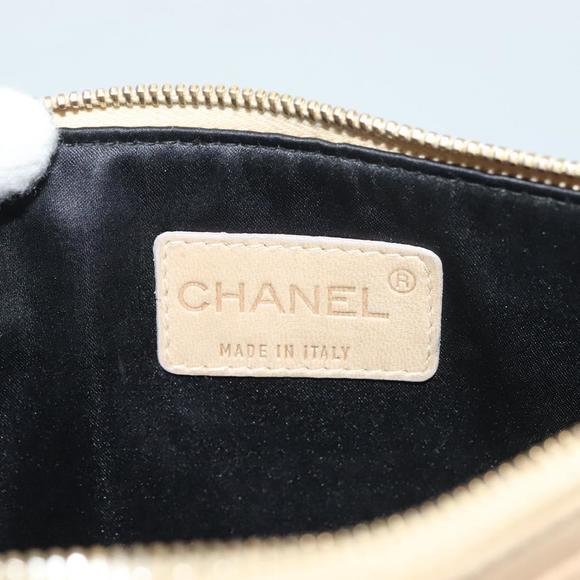CHANEL Frill Chain Hand Bag Lamb Skin Beige Gold CC Auth...